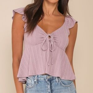 Lulus Impressively Charming Lavender Tie-front Short Sleeve Top Purple - Size M